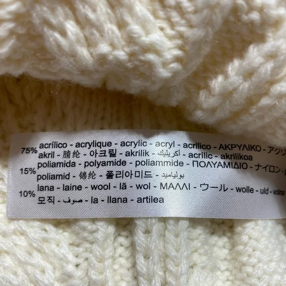 NWOT Zara Wool Blend Peplum Cable Knit Warm High Neck Cream Sweater Size Medium - Picture 13 of 13